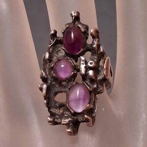 Brutalist Gem Craft Sterling Amethyst Ring Size 7